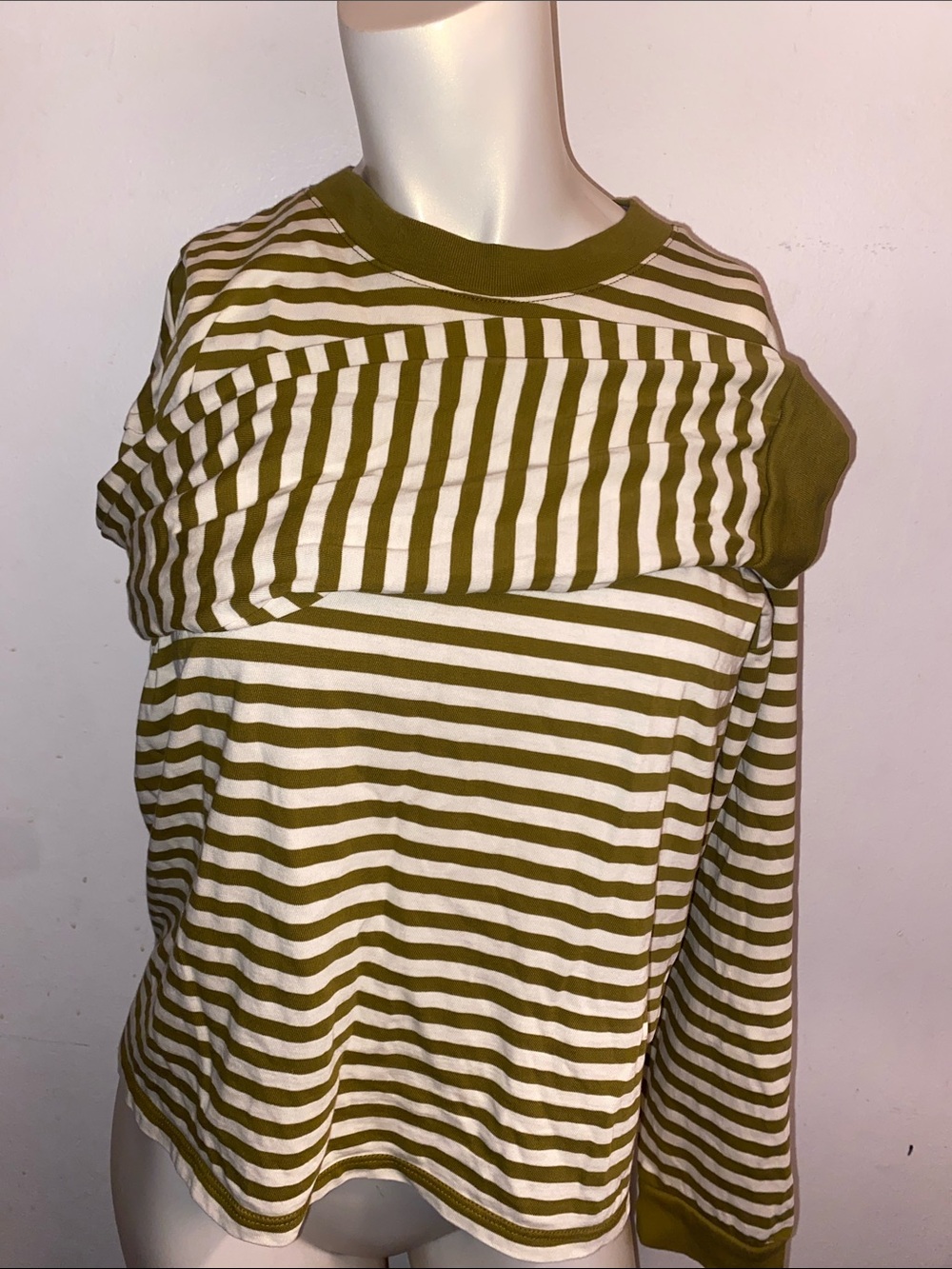 Madewell Olive and White Striped Crewneck Sweater size small